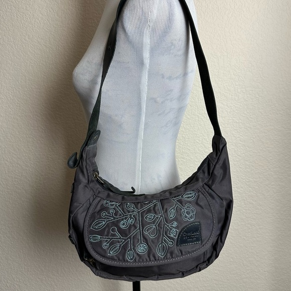 Overland Equipment Handbag Brown Gray Shoulder Bag Embroidered Floral Purse - Picture 9 of 13